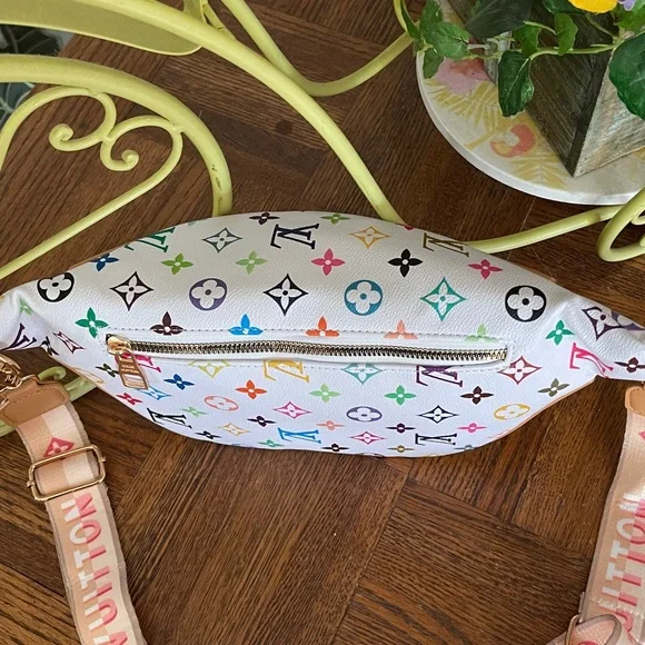 Designer-Inspired White Multicolor Monogram Crossbody Sling Bag - Picture 4 of 6